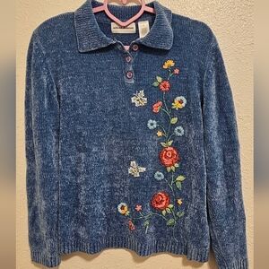 Alfred Dunner Denim Blue Floral Sweater